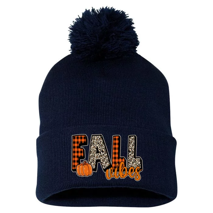 Fall Vibes Pumpkin Plaid Cheetah Pom Pom 12in Knit Beanie