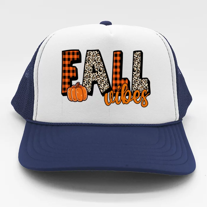 Fall Vibes Pumpkin Plaid Cheetah Trucker Hat