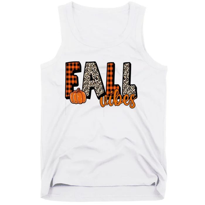 Fall Vibes Pumpkin Plaid Cheetah Tank Top