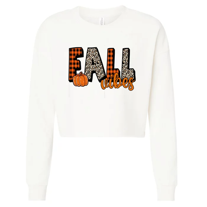 Fall Vibes Pumpkin Plaid Cheetah Cropped Pullover Crew