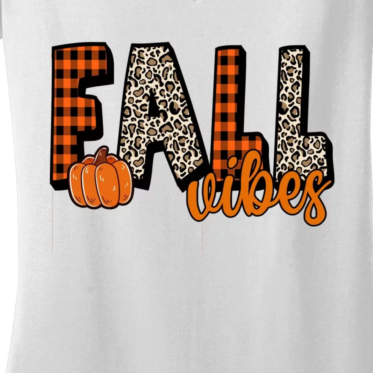 Fall Vibes Pumpkin Plaid Cheetah Women's V-Neck T-Shirt