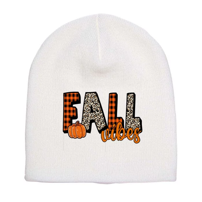 Fall Vibes Pumpkin Plaid Cheetah Short Acrylic Beanie