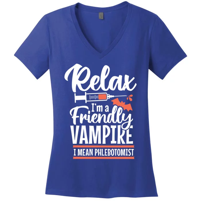 Funny Vampire Phlebotomist Phlebotomy Technician Tech Nurse Cool Gift Women's V-Neck T-Shirt