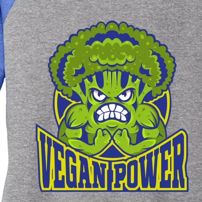 Funny Vegan Power Featuring Strong Angry Broccoli Flexing Gift Women's Tri-Blend 3/4-Sleeve Raglan Shirt