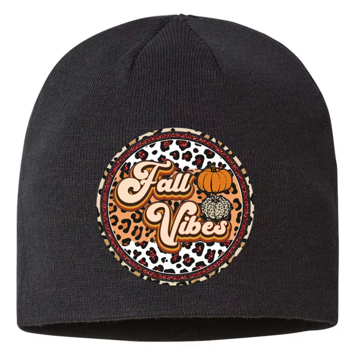 Fall Vibes Retro Vintage Leopard Circle Pumpkin Thanksgiving 8 1/2in Sustainable Knit Beanie