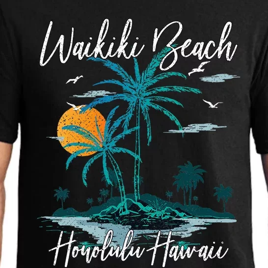 Family Vacation Retro Sunset Honolulu Hawaii Waikiki Beach Pajama Set