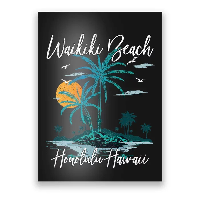 Family Vacation Retro Sunset Honolulu Hawaii Waikiki Beach Poster