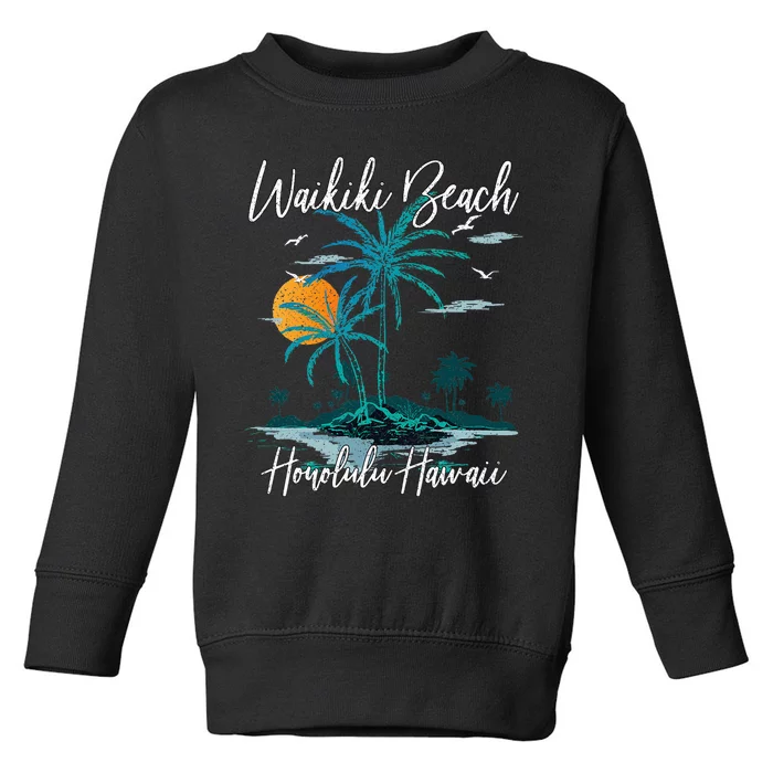 Family Vacation Retro Sunset Honolulu Hawaii Waikiki Beach Toddler Sweatshirt