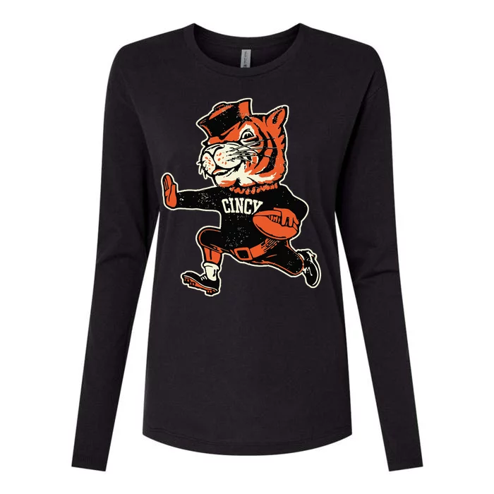 Funny Vintage Running Tiger Football Logo Womens Cotton Relaxed Long Sleeve T-Shirt