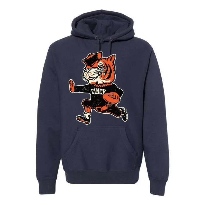 Funny Vintage Running Tiger Football Logo Premium Hoodie