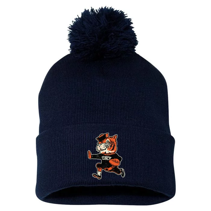 Funny Vintage Running Tiger Football Logo Pom Pom 12in Knit Beanie