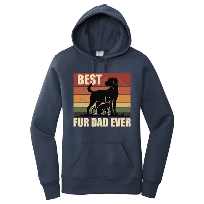 Funny Vintage Retro Best Fur Dad Ever For Dog And Cat Owner Gift Women's Pullover Hoodie