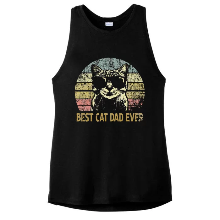 Funny Vintage Retro Style Best Cat Dad Ever Fathers Day Cat Tee Ladies Tri-Blend Wicking Tank