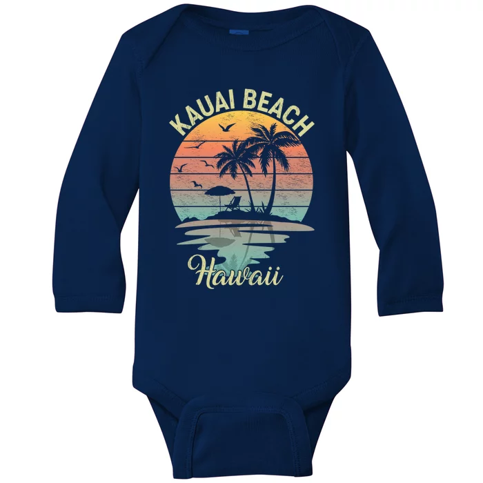 Family Vacation Retro Vintage Hawaii Kauai Beach Gift Baby Long Sleeve Bodysuit