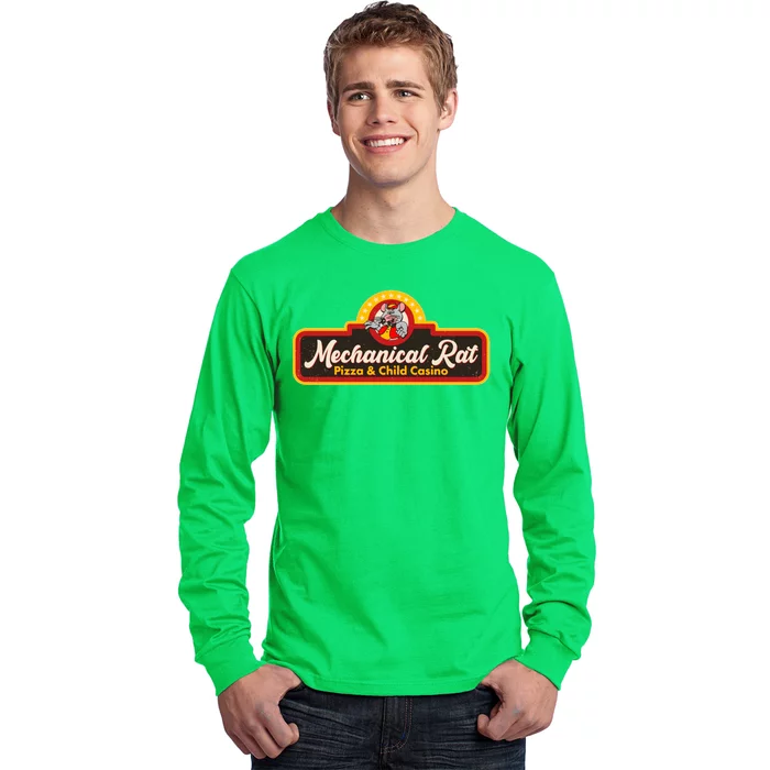 Funny Vintage Retro Mechanical Rat Pizza And Child Casino Long Sleeve Shirt
