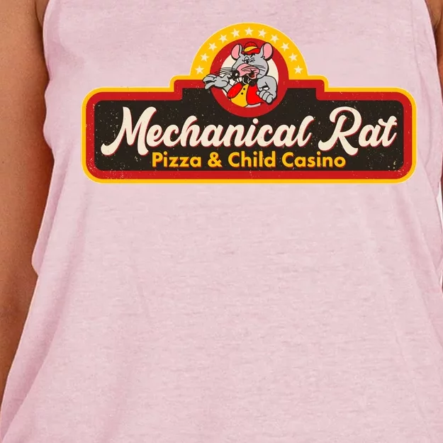 Funny Vintage Retro Mechanical Rat Pizza And Child Casino Women's Knotted Racerback Tank