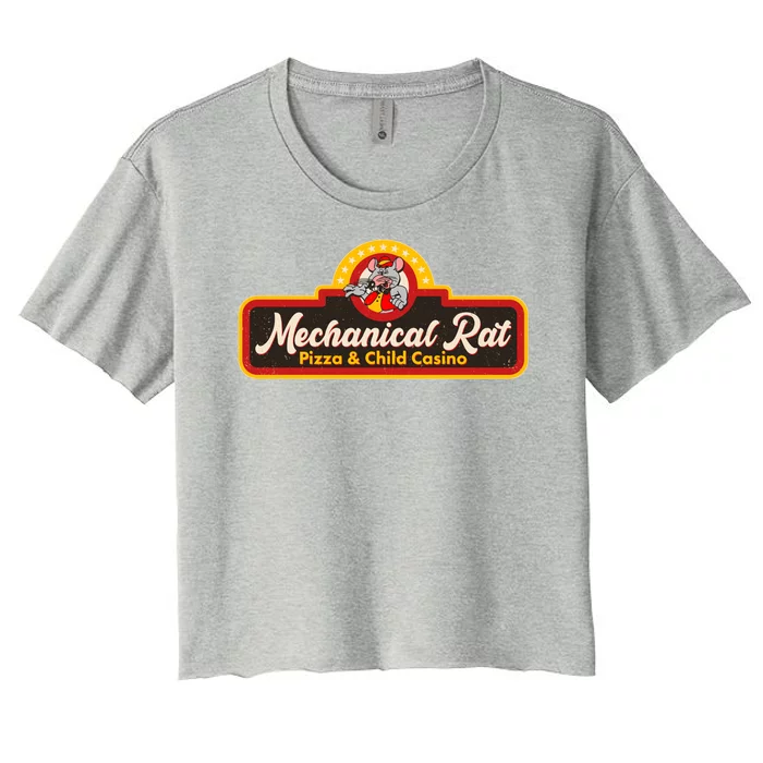 Funny Vintage Retro Mechanical Rat Pizza And Child Casino Women's Crop Top Tee