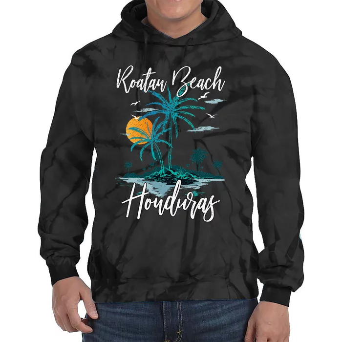 Family Vacation Retro Sunset Honduras Roatan Beach Tie Dye Hoodie