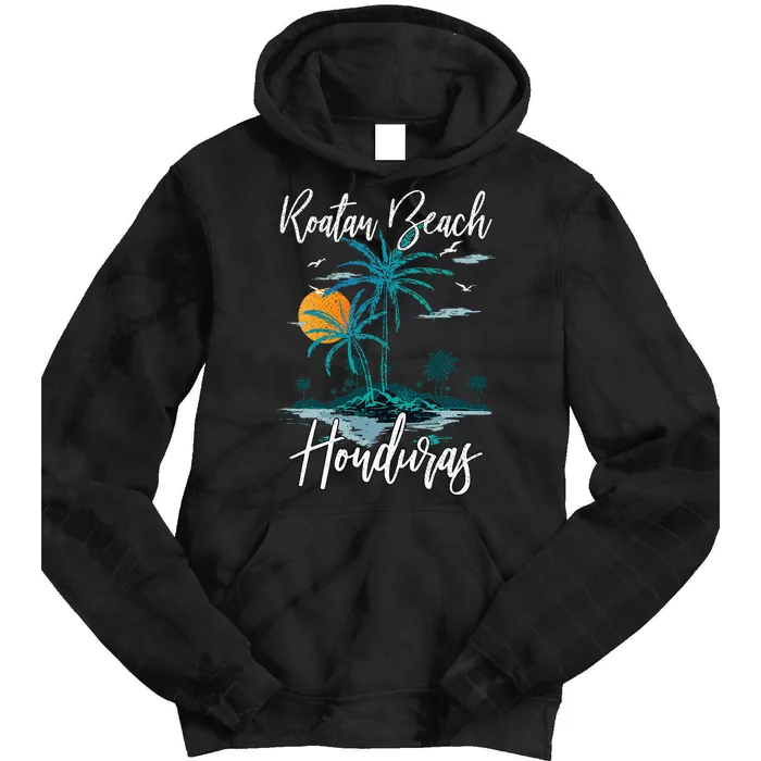 Family Vacation Retro Sunset Honduras Roatan Beach Tie Dye Hoodie