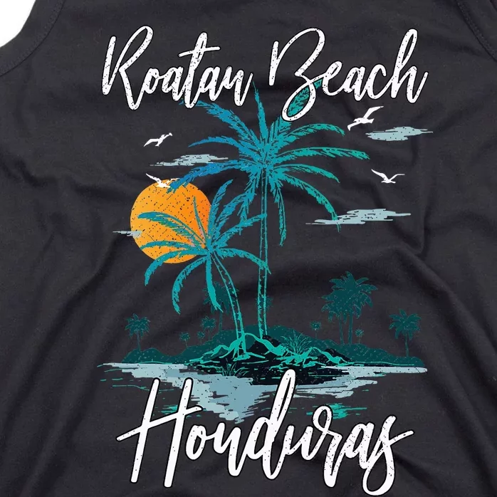 Family Vacation Retro Sunset Honduras Roatan Beach Tank Top