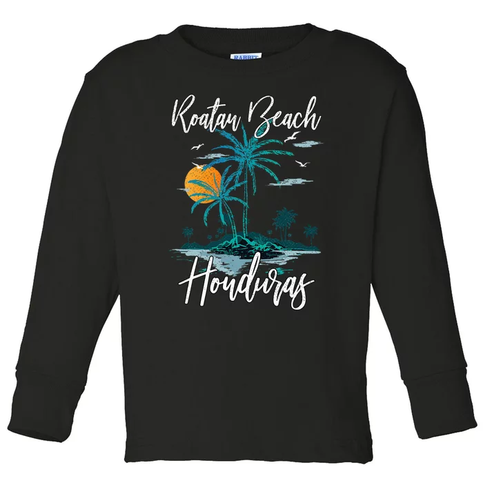 Family Vacation Retro Sunset Honduras Roatan Beach Toddler Long Sleeve Shirt