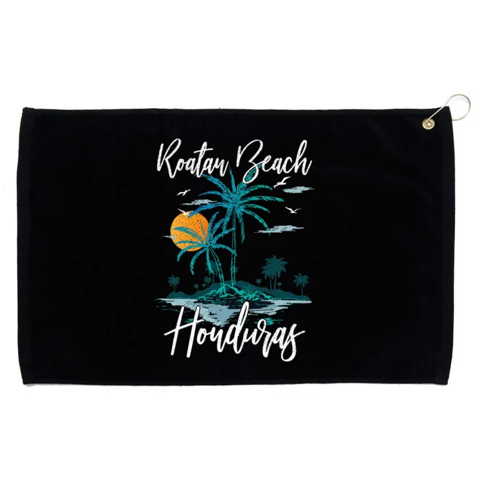 Family Vacation Retro Sunset Honduras Roatan Beach Grommeted Golf Towel