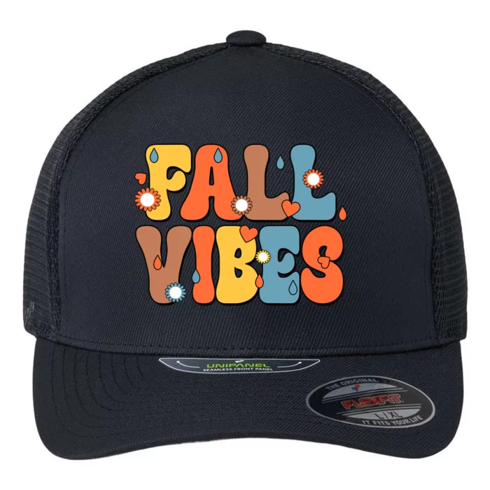 Fall Vibes Retro Groovy Cute Flexfit Unipanel Trucker Cap