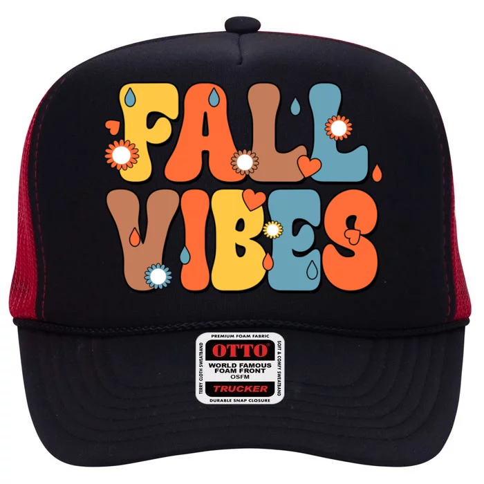 Fall Vibes Retro Groovy Cute High Crown Mesh Trucker Hat