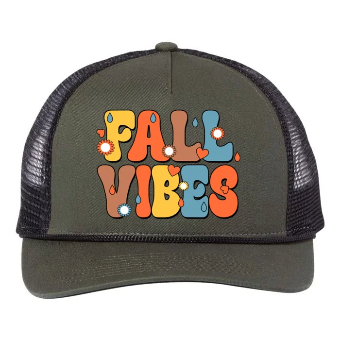 Fall Vibes Retro Groovy Cute Retro Rope Trucker Hat Cap