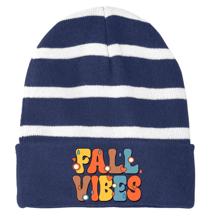 Fall Vibes Retro Groovy Cute Striped Beanie with Solid Band