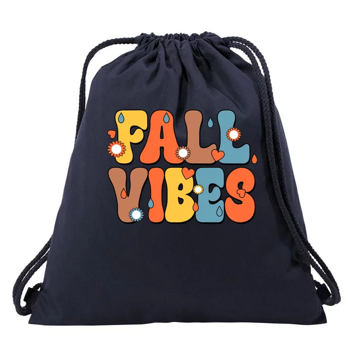 Fall Vibes Retro Groovy Cute Drawstring Bag