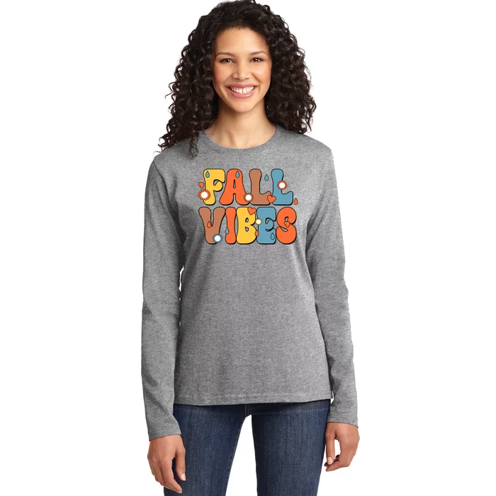 Fall Vibes Retro Groovy Cute Ladies Long Sleeve Shirt