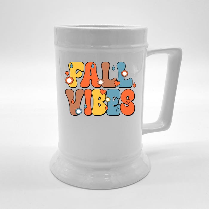 Fall Vibes Retro Groovy Cute Front & Back Beer Stein