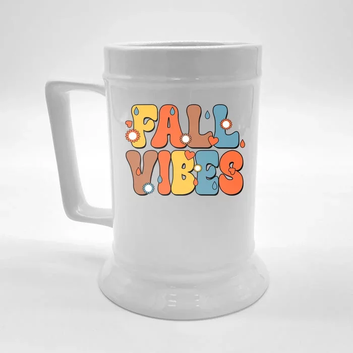 Fall Vibes Retro Groovy Cute Front & Back Beer Stein