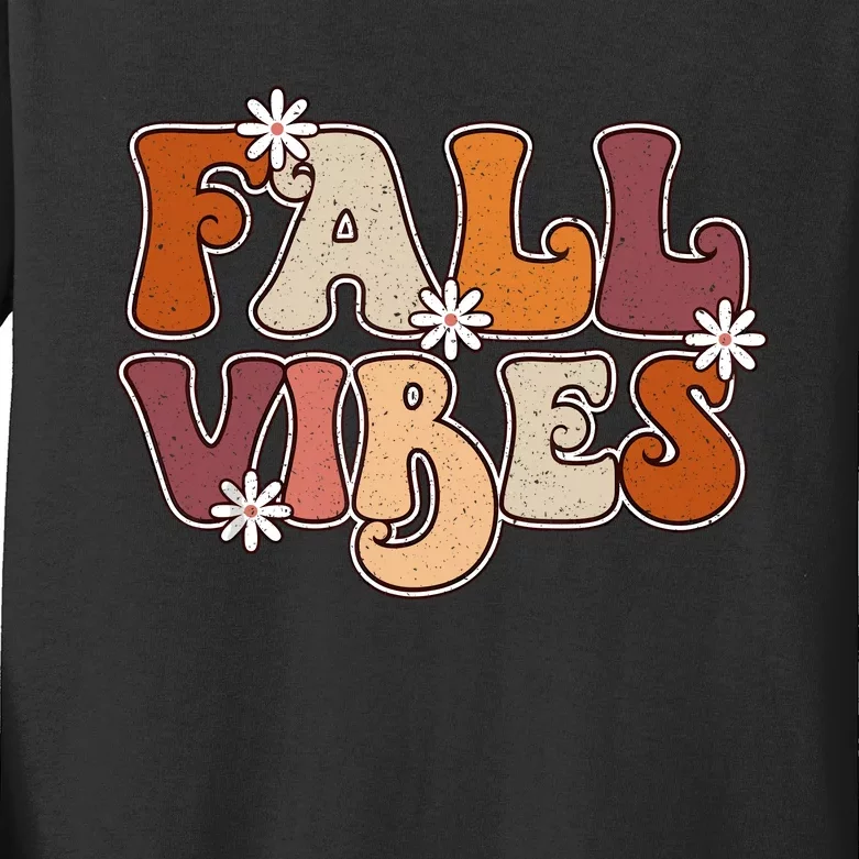 Fall Vibes Retro Groovy Thanksgiving Autumn Fall Lover Kids Long Sleeve Shirt