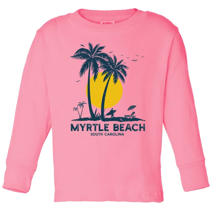 Family Vacation Retro Sunset South Carolina Myrtle Beach Toddler Long Sleeve Shirt