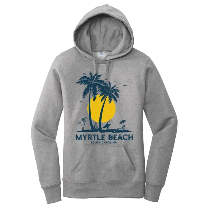 Family Vacation Retro Sunset South Carolina Myrtle Beach Women's Pullover Hoodie