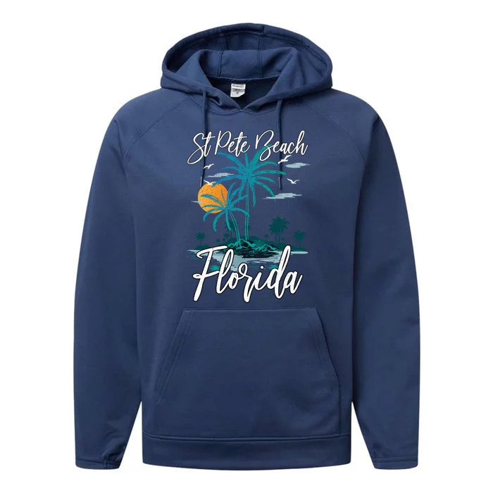 Family Vacation Retro Sunset Florida St Pete Beach Gift Performance Fleece Hoodie