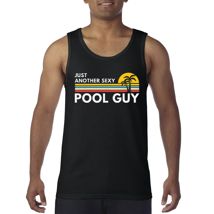 Funny Vintage Retro Sexy Pool Guy Palm Tree Tank Top