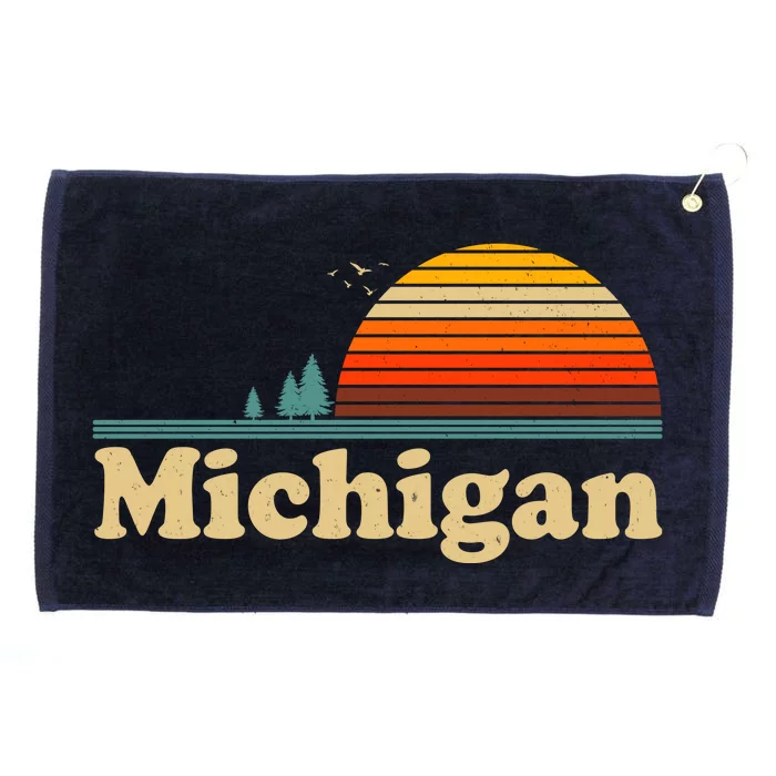 Funny Vintage Retro Michigan Sunset Logo Grommeted Golf Towel