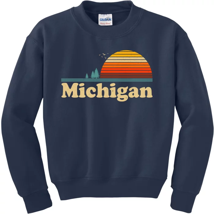 Funny Vintage Retro Michigan Sunset Logo Kids Sweatshirt