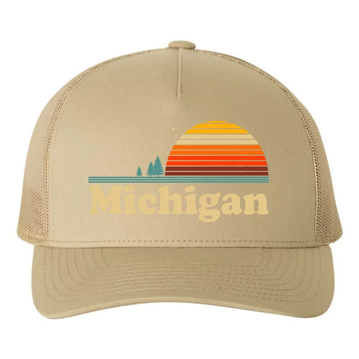 Funny Vintage Retro Michigan Sunset Logo Yupoong Adult 5-Panel Trucker Hat