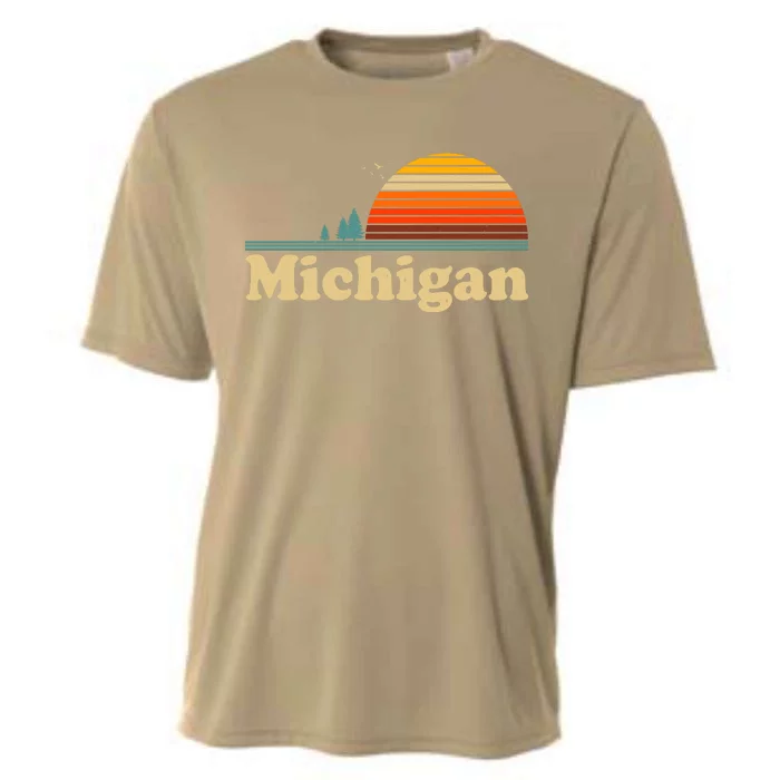 Funny Vintage Retro Michigan Sunset Logo Cooling Performance Crew T-Shirt