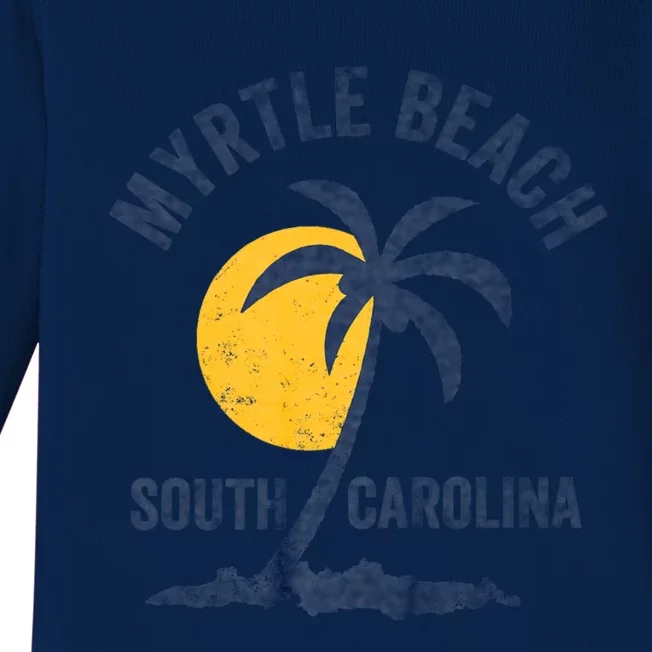 Family Vacation Retro Sunset South Carolina Myrtle Beach Baby Long Sleeve Bodysuit