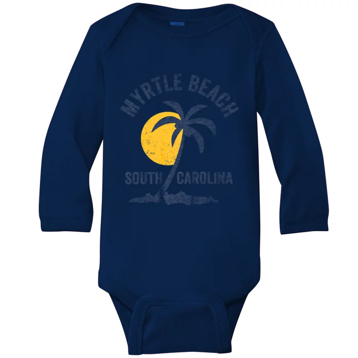 Family Vacation Retro Sunset South Carolina Myrtle Beach Baby Long Sleeve Bodysuit