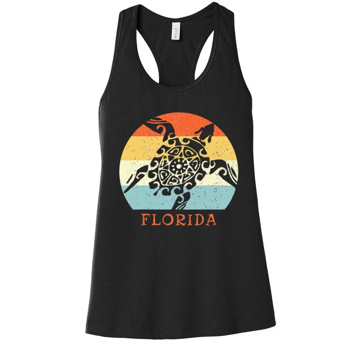 Florida Vintage Retro Tribal Turtle Vacation Women's Racerback Tank