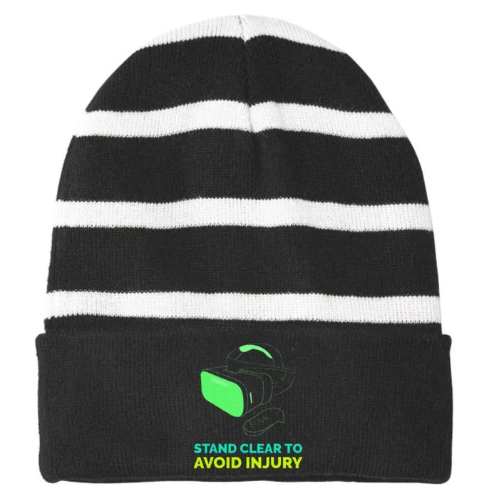 Funny Virtual Reality Hazard VR Stay Clear To Avoid Injury Striped Beanie with Solid Band