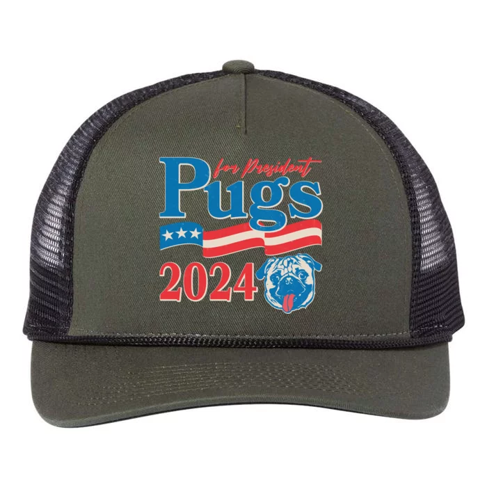 Funny Vintage Retro Pugs For President 2024 Retro Rope Trucker Hat Cap