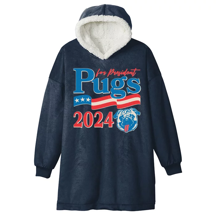 Funny Vintage Retro Pugs For President 2024 Hooded Wearable Blanket