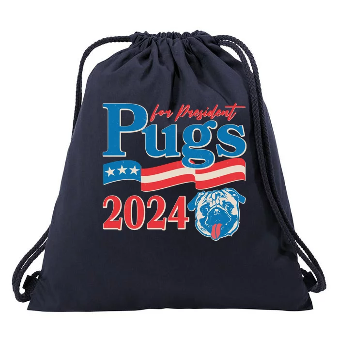 Funny Vintage Retro Pugs For President 2024 Drawstring Bag